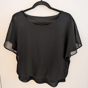 Flowy Sleeve Black Cropped Women's Top